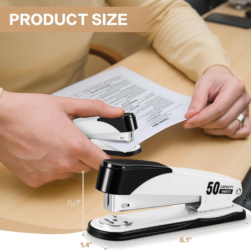 Deli Stapler Heavy Duty, Full Strip Staplers for Desk with 2000 Staples and Staple Remover, 50 Sheet Capacity, No Jam, Non-Slip Office Stapler with Staples for Office, Classroom, White - Image 2